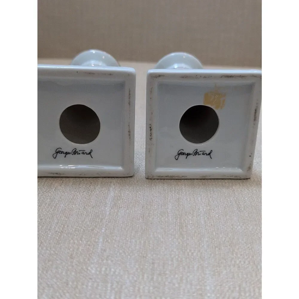 Porcelain Floral Candle Holders - White with Green and Floral Accents
